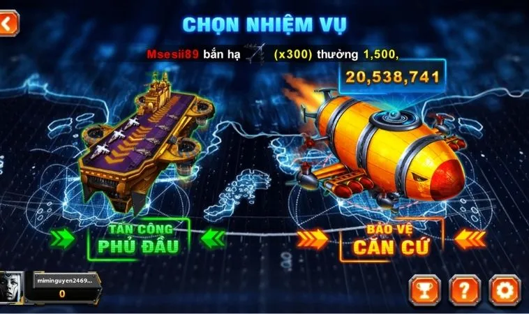Chọn nhiệm vụ trong game Bắn Cá Đại Chiến B52 Tại Alo88